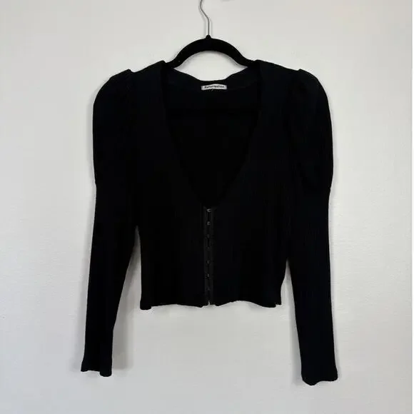 Reformation Einkorn Clasp Front Ribbed Puff Sleeve Tencel Blend Blouse Medium - Picture 2 of 7